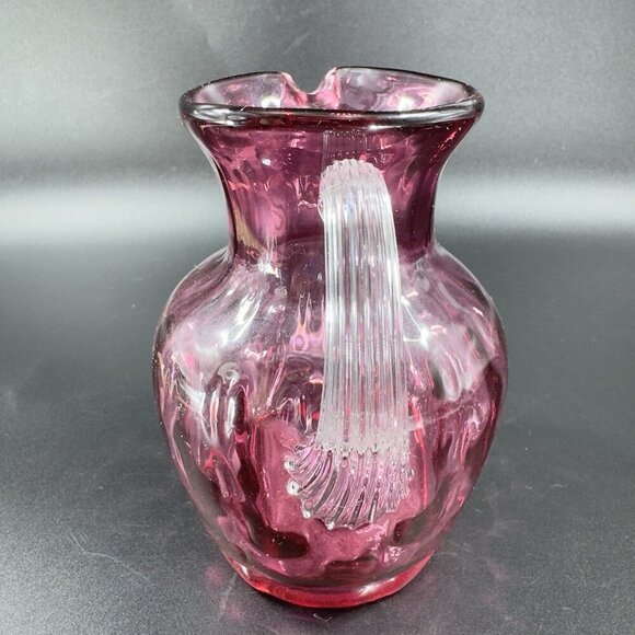 Vintage Pilgrim Glass Cranberry Optic Glass Pitcher Small Creamer Hand Blown VTG - Picture 9 of 14